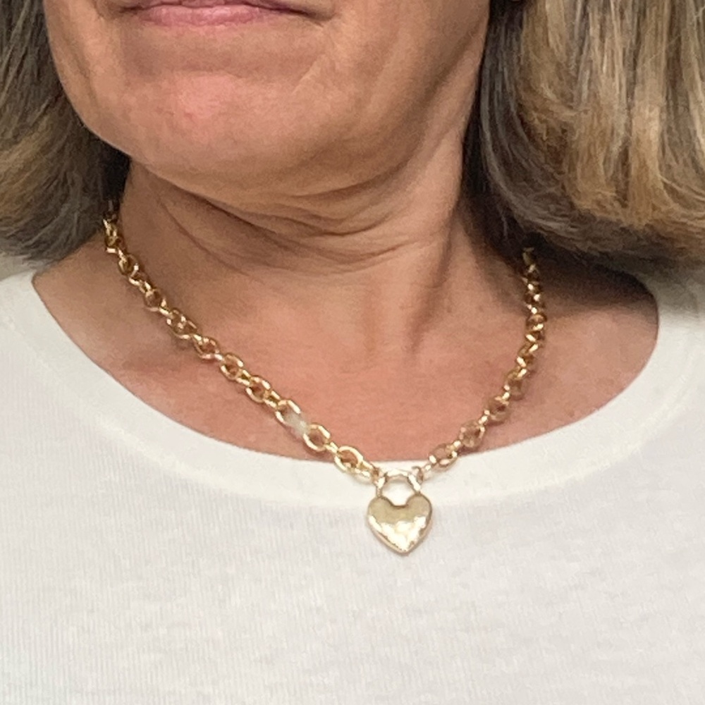 Gold plated heart padlock necklace on chunky chain - 17.5 inches